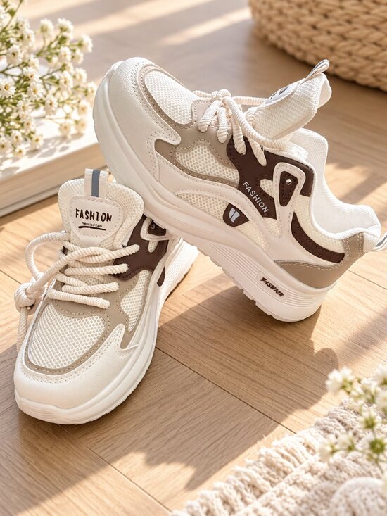Fashion Shoes - NEW Cream Beige Brown Chunky Mesh Sneakers EU 36
